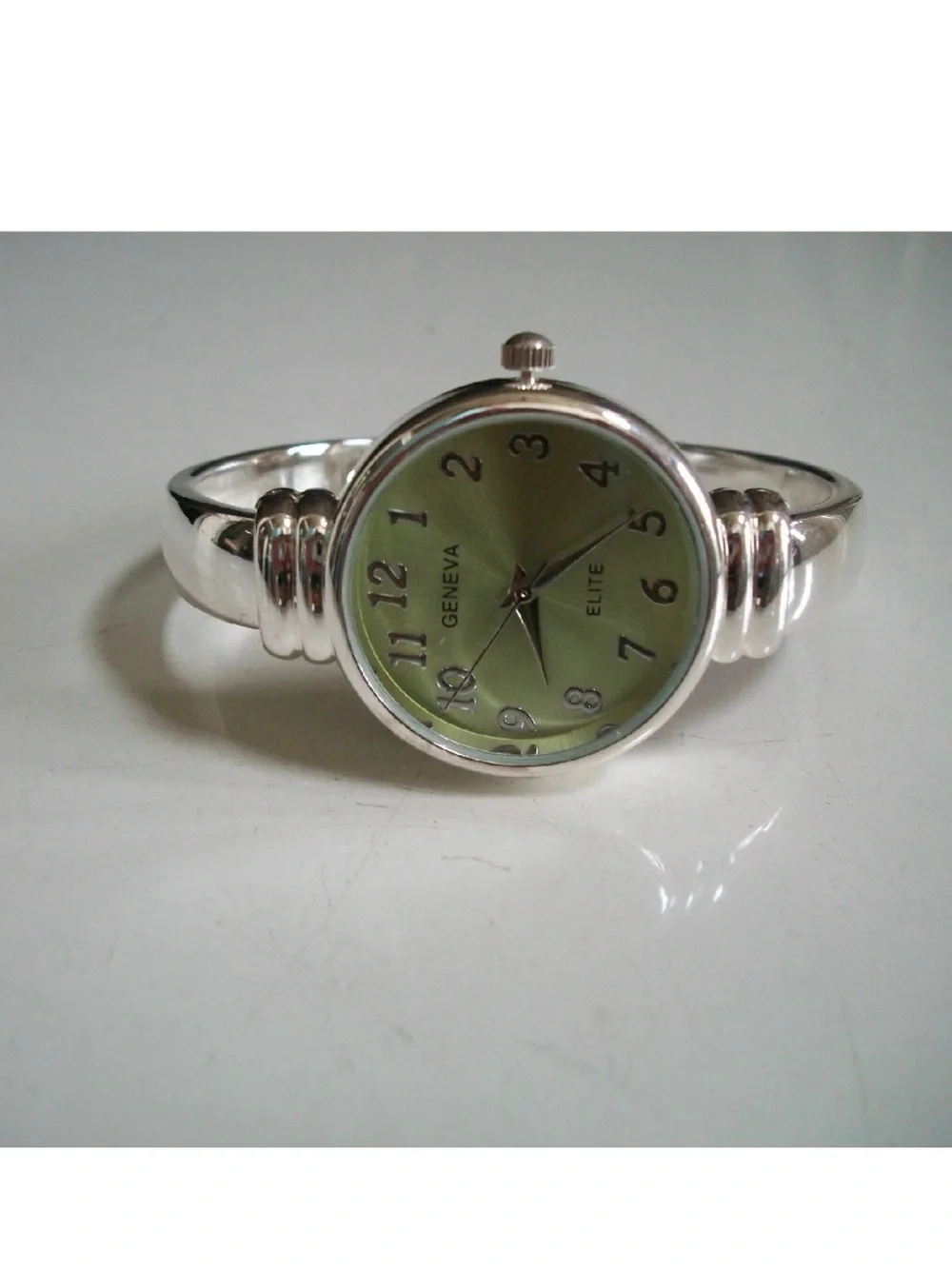 Geneva Silver Bangle Watch with Green Dial